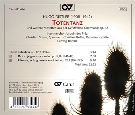 Kammerchor Josquin Des Prez Christian Steyer Rothe Totentanz CD