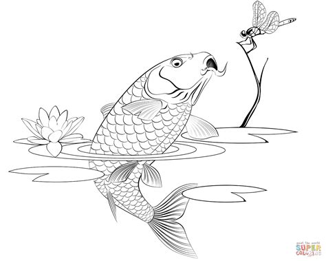 Jumping Carp Catching A Dragonfly Coloring Page Free Printable Coloring Pages