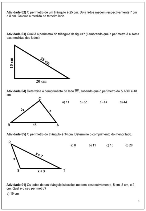 Mania De Calcular Exerc Cios Sobre Tri Ngulos Per Metro E Soma Dos