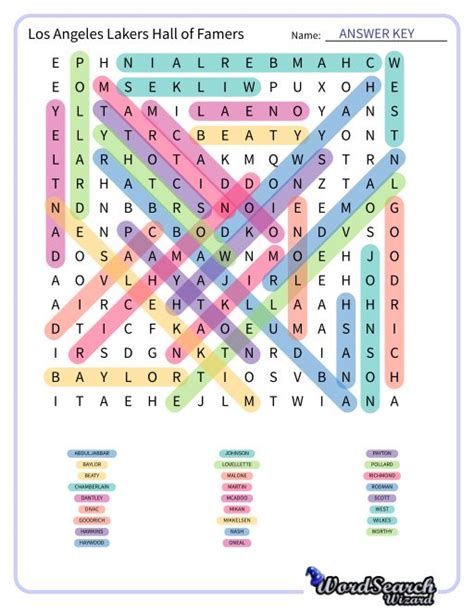 Word Search Puzzle - Los Angeles Lakers Hall of Famers