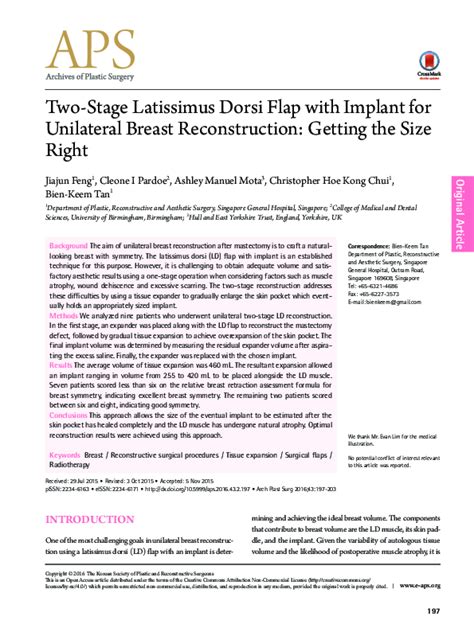 Pdf Two Stage Latissimus Dorsi Flap With Implant For Unilateral