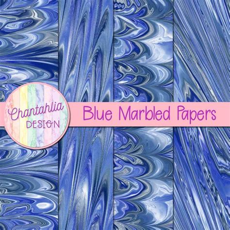 Blue Marbled Digital Papers Chantahlia Design