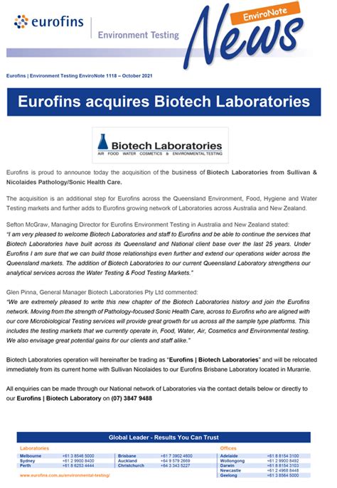 Eurofins Acquires Biotech Laboratories Eurofins Scientific