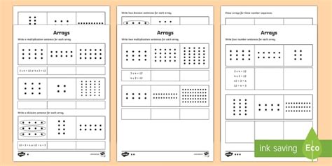 Year 2 Arrays Homework Worksheet (Ages 6 - 7) (teacher made)