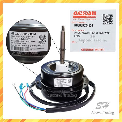 ACSON OUTDOOR FAN MOTOR MSL20C 501 6P 43 54W 1PH 230V R03039024539 2