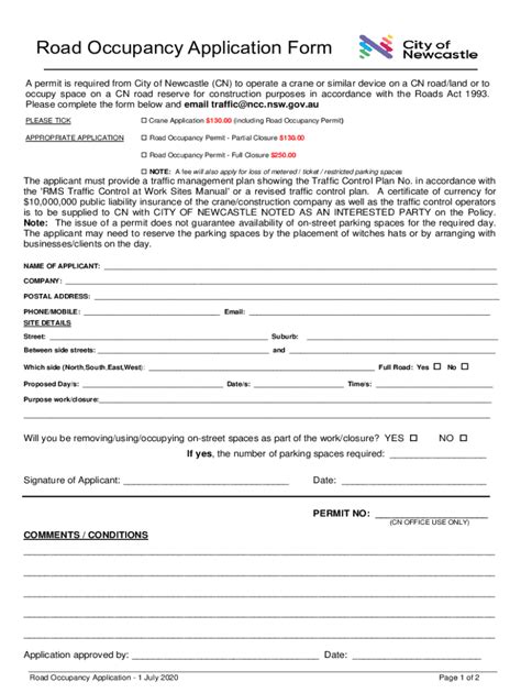 Fillable Online Newcastle Nsw Gov Road Occupancy Application Form Road