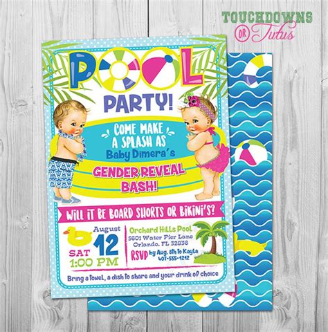 Summer Gender Reveal Party Invitation Printable Boardshorts Or Bikini