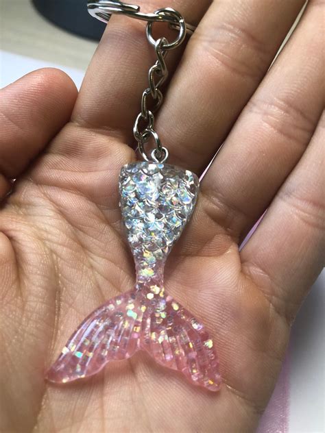 Mermaid Keychain Mermaid Tail Resin Keychain Glitter Etsy