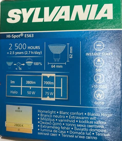 Sylvania Lampe Halog Ne Hi Spot Es V W Gu Chaud Blanc