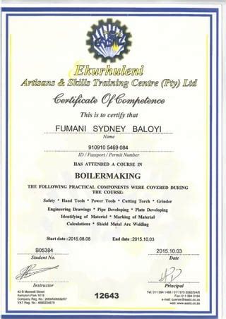 Boilermaking Certificate Pdf