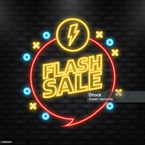 Ikon Neon Spanduk Flash Sale Ilustrasi Vektor Datar Label Logo