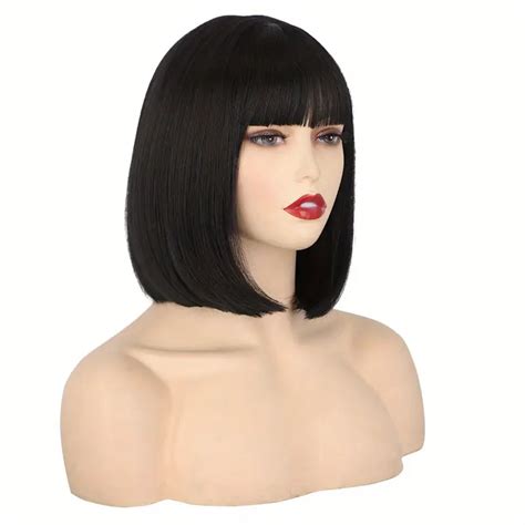 Short Bob Wig Straight Bob Cut Wig Bangs Women Synthetic Temu