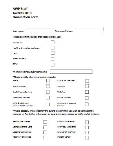 Award Nomination Form Examples Format How To Create Pdf