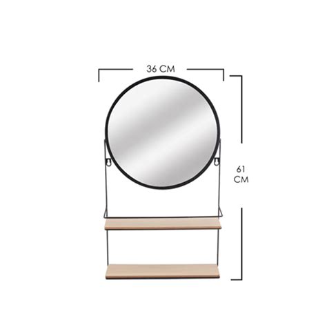 Edge Round Mirror With Wooden Shelves Bs Hmr Shop N Bid