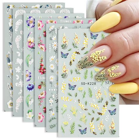 Flowers Nail Art Stickers 5d Stereoscopic Embossed Blossom