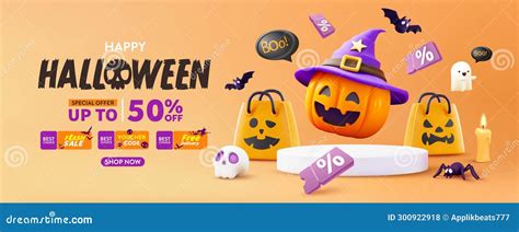 Halloween Sale Promotion Poster Template With Halloween Pumpkins Cute