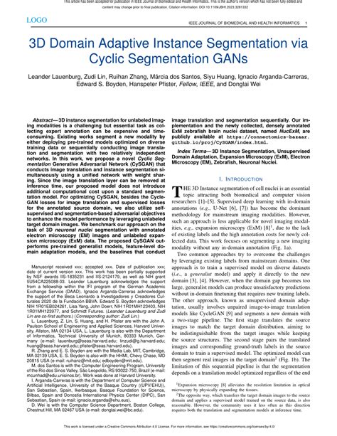 PDF 3D Domain Adaptive Instance Segmentation Via Cyclic Segmentation GANs