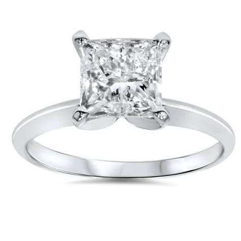 1ct Solitaire Princess Cut Diamond Engagement Ring 14k White Gold