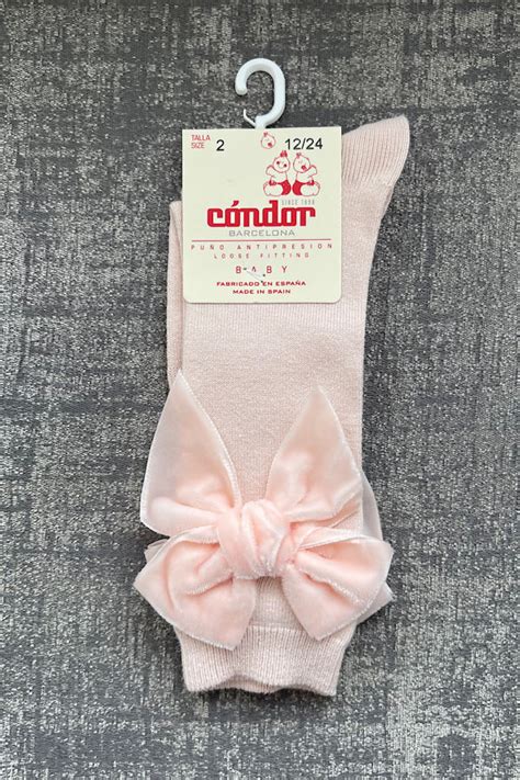 Condor Nude Pink Velvet Bow Knee High Socks