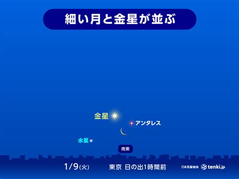 明日9日 細い月と金星が並ぶ 日の出前の南東の空に注目気象予報士 木村 雅洋 2024年01月08日 日本気象協会 Tenkijp