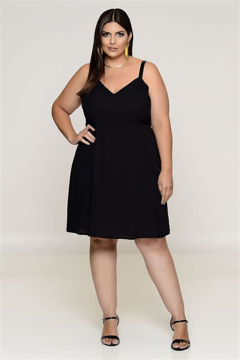 Vestido Plus Size Decote V Preto Vk Moda Plus Size