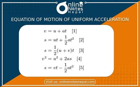 Equation Of Motion Of Uniform Acceleration In Grade Science Online