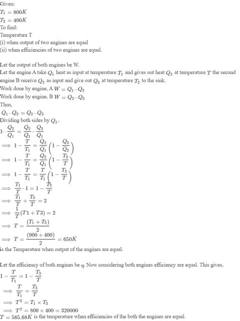 Two Carnot S Engines A And B Are Operated In Series The Engine A