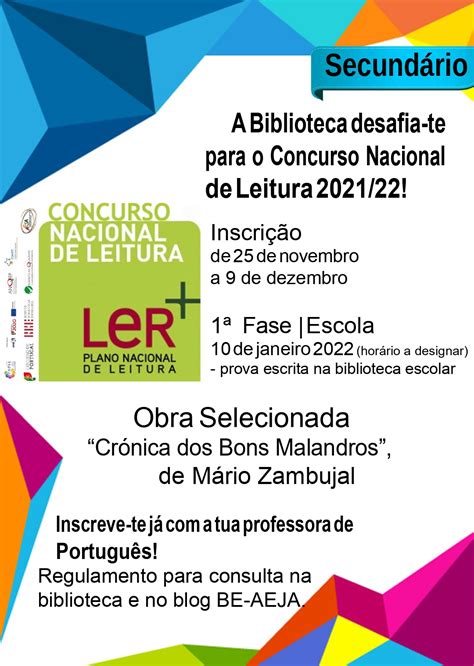 Atualização CONCURSO NACIONAL DE LEITURA Fase Escolar BE AEJA