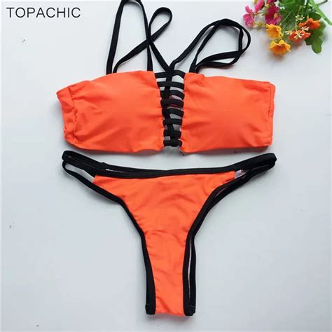 Topachic Seven Joe Bandage Swimwear Vintage Beaded Top Cross Ties Butt