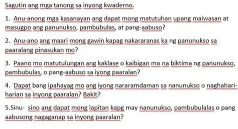 Sagutin Ang Mga Tanong Sa Inyong Kwaderno Brainly Ph