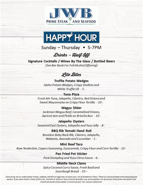 JWB Prime Steak & Seafood - Happy Hour Menu - Margaritaville Hollywood ...