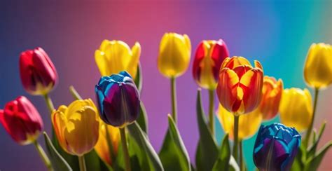 Rainbow Tulip On Blurred Background Free Stock Photo - Public Domain ...