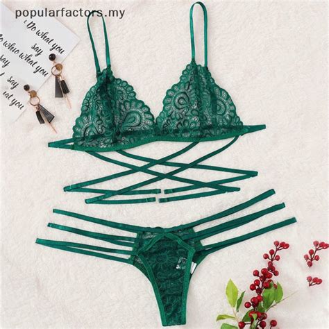 Popularfactors Sexy Lingerie Set Sexy Lace Sling Bra Thong Set Sleepwear Sets MY Shopee