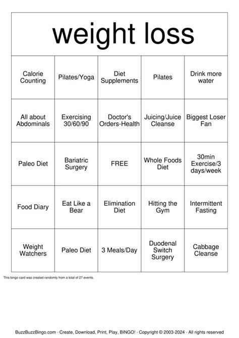 Weight Loss Bingo Cards To Download Print And Customize