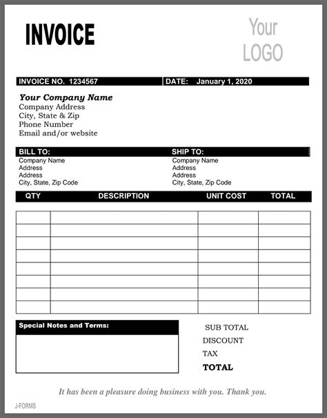 Invoice Template Printable Invoice Business Form Editable Invoice Receipt Microsoft Invoice