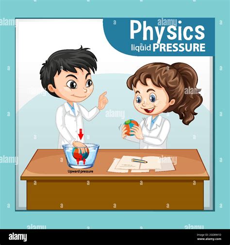 Physics liquid pressure with scientist kids cartoon character ...