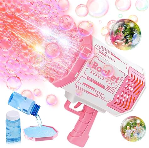 Shcke 69 Holes Rocket Bubble Gun With Colorful Lightsbubble Solution