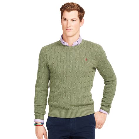 Polo Ralph Lauren Cable Knit Tussah Silk Sweater In Green For Men Lovett Heather Lyst