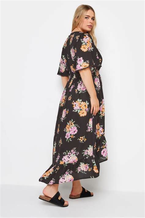 Yours Plus Size Black Floral Print High Low Midi Dress Yours Clothing