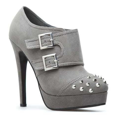 Studded Platform Bootiein Gray Heels Boots Fashion Shoes