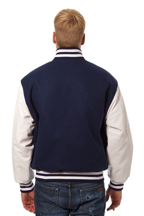 Jh Design Wool And Leather Varsity Jacket Navy White J H Sports Jackets