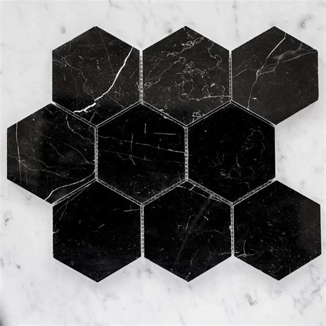 3” Nero Marquina Hexagon Honed Hexagonal Mosaic Hexagon Mosaic