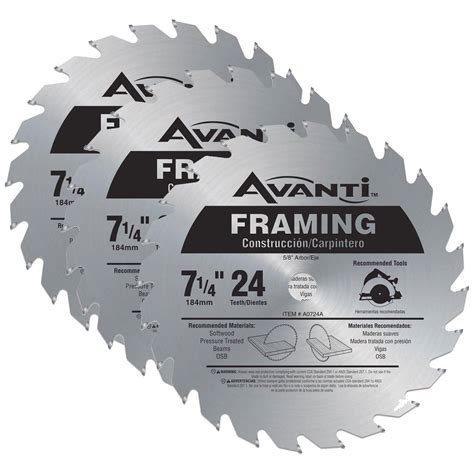 Avanti A0724a 7 1 4 Inch 24t Framing Circular 5 8 Inch Arbor Saw Blades