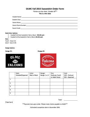 Fillable Online Olmc Fall Sweatshirt Order Form Fax Email Print