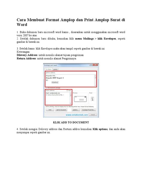 Cara Membuat Format Amplop Dan Print Amplop Surat Di Word | PDF