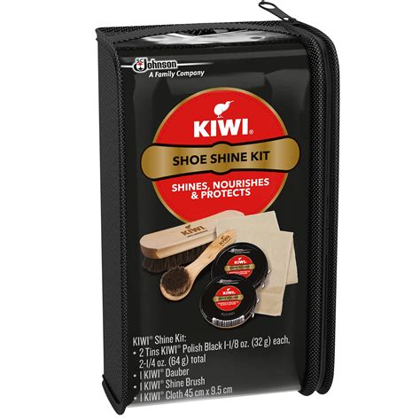 Kiwi Shoe Shine Kit Black 2 Tins 1 Brush 1 Dauber And 1 Cloth