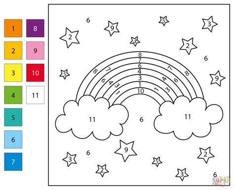 Rainbow Color By Number Free Printable Coloring Pages