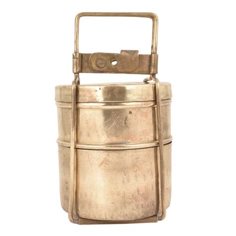 Brass Two Tier Tiffin Box Golden Color With Brass Strap Frame