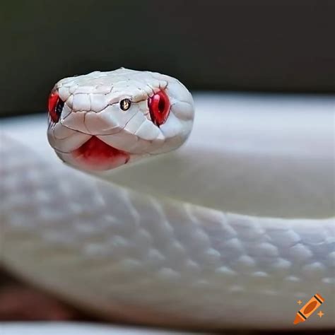 A White Snake With Red Eyes Close Up Photo Realistic On Craiyon