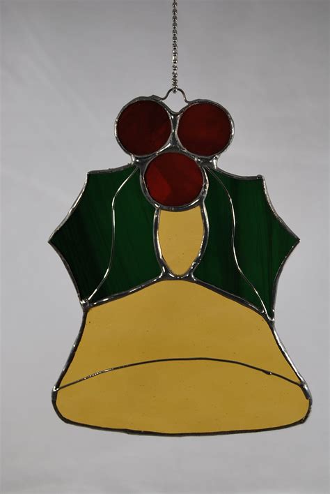 Stained Glass Christmas Bell With Holly Leaves And Berries Ornament Sun